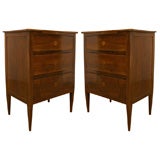 Pair of Italian Walnut Three Drawer Commodes
