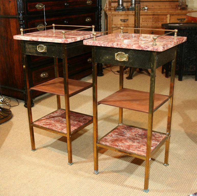 Pair of Turn-of-the Century  Arts & Crafts Brass Night Stands