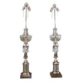 Antique Pair of Silverplate Neoclassical Style Figural Lamps