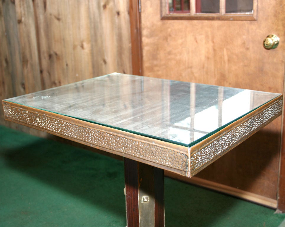 Czech Art Nouveau Wood & Brass Side Table 2