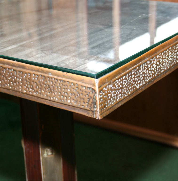 Czech Art Nouveau Wood & Brass Side Table 3