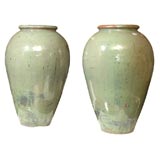 Large Pair of Chinese Green-Glazed Storage Jars