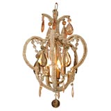 Louis XV Style Beaded Pink and Smoky Crystal 3-Light Chandelier