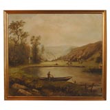 Village with Pond, Oil on Canvas, Henri Pieron