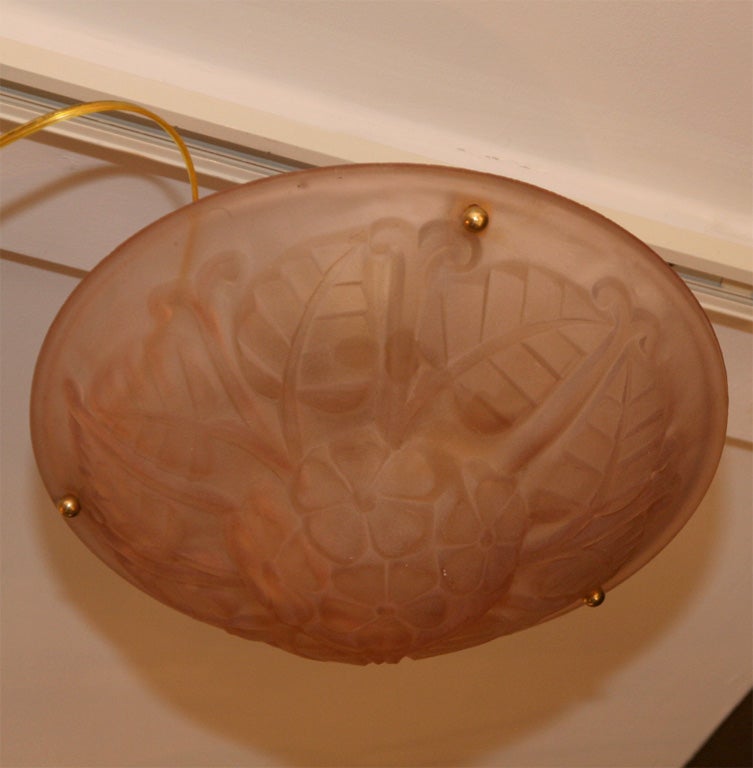 1930's pink french deco ceiling fixture In Good Condition In New York, NY