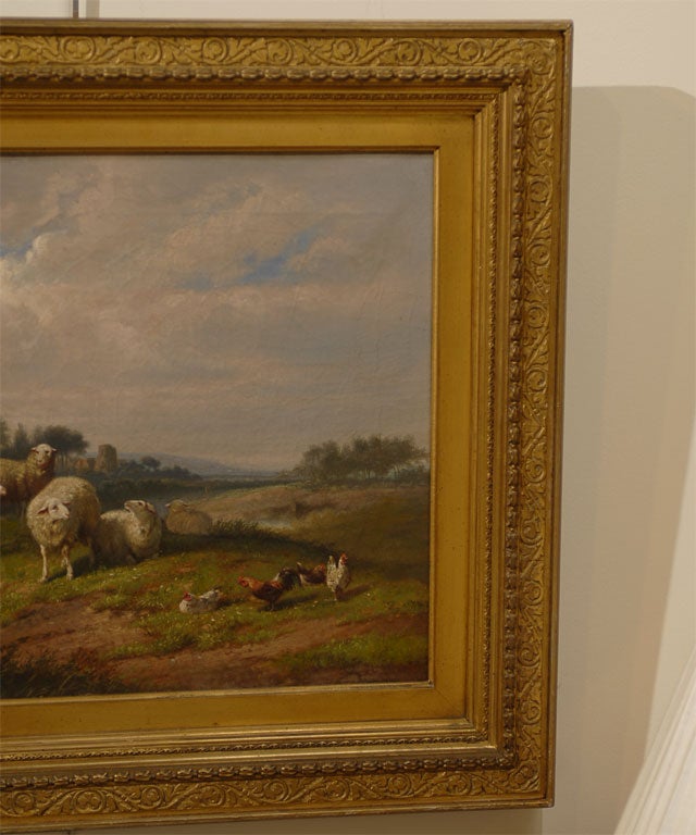 Canvas Pair of  antique sheep oil paintings