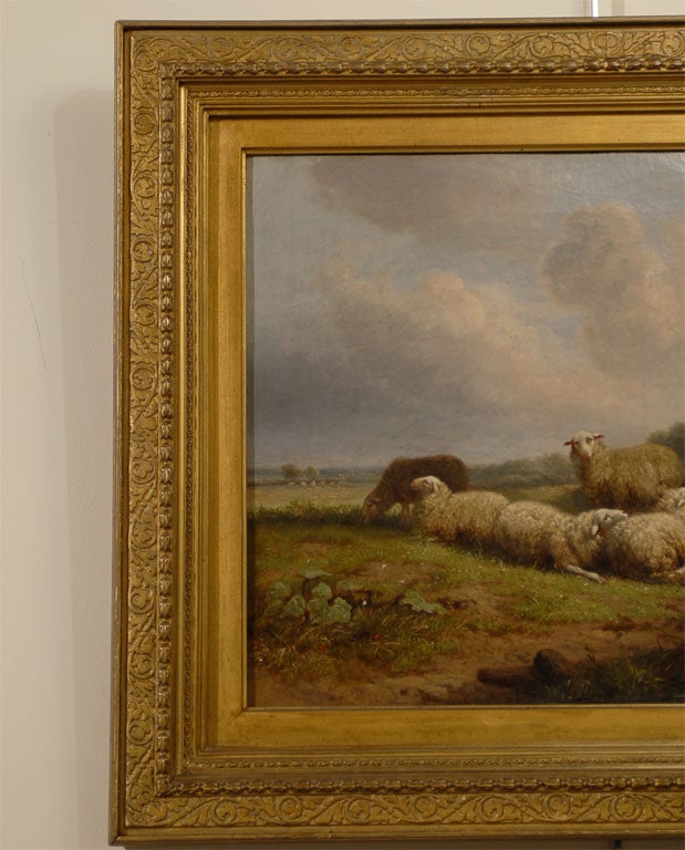 Pair of  antique sheep oil paintings 1