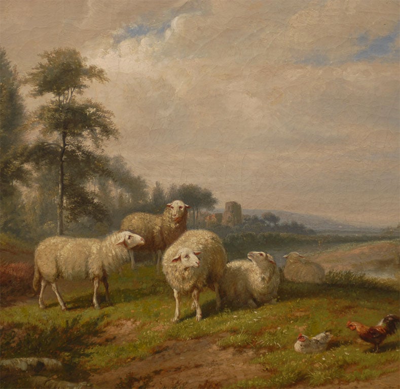 Pair of  antique sheep oil paintings 3