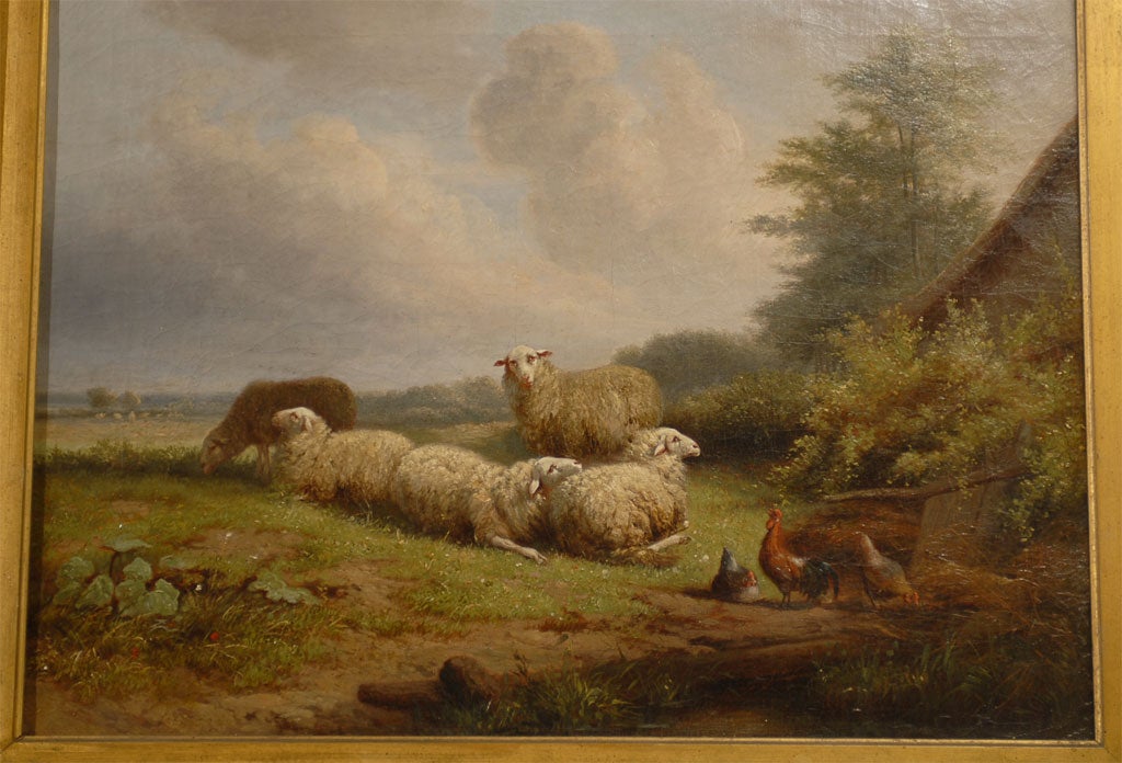 Pair of  antique sheep oil paintings 4