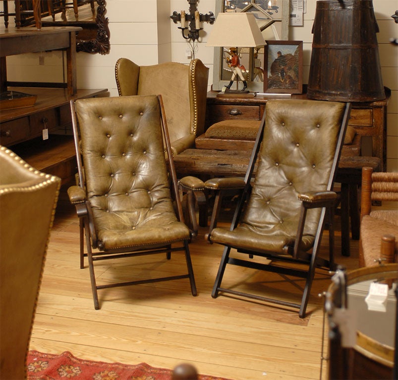 two leather deck chairs