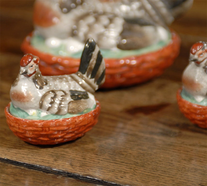 Rare set of 3 hens on nests