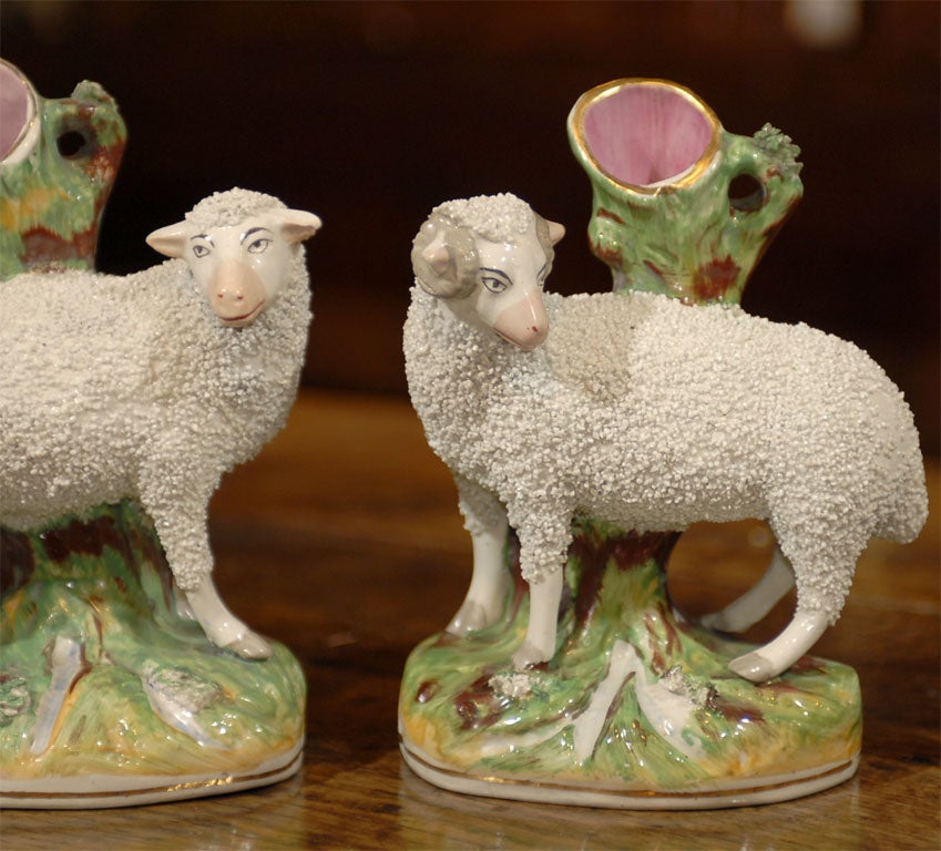 20th Century Large Pair of Staffordshire Sheep spills