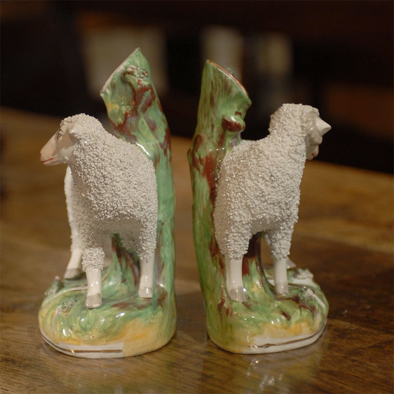 Pottery Large Pair of Staffordshire Sheep spills