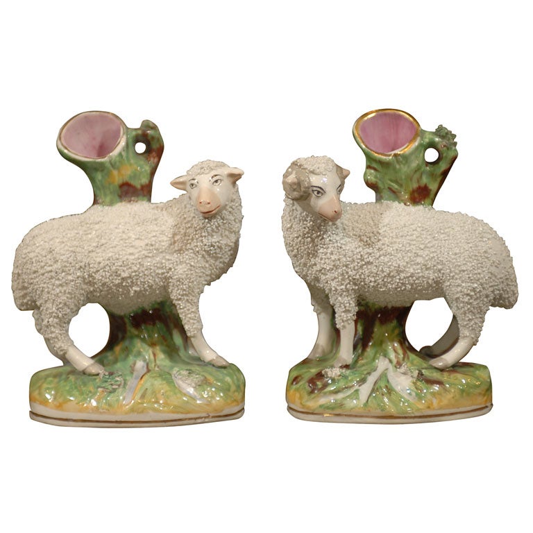 Large Pair of Staffordshire Sheep spills