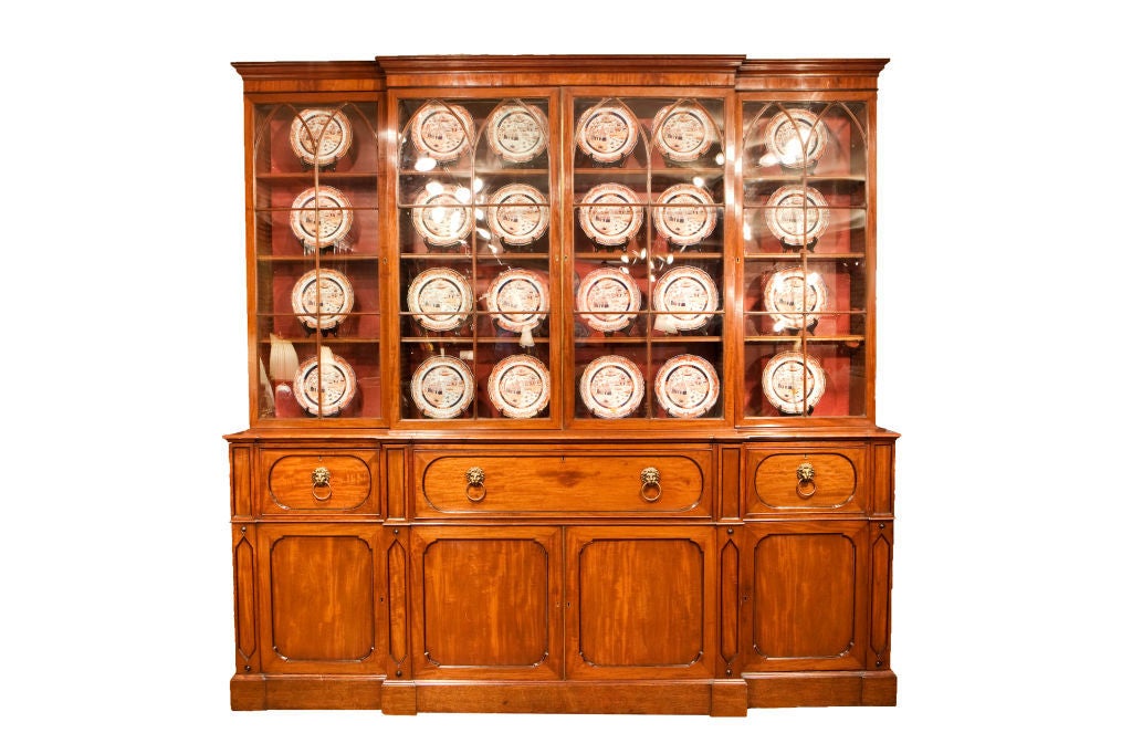Georgian Mahogany Secretaire Breakfront Bookcase.