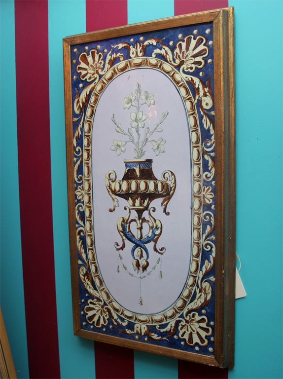 Pair of Turn of the Century Italian Hand Painted Ceramic Tiles