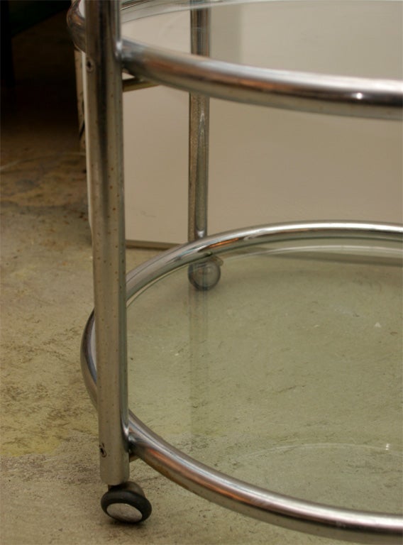 Late 20th Century Three Tier Chrome and Glass Round Bar Cart