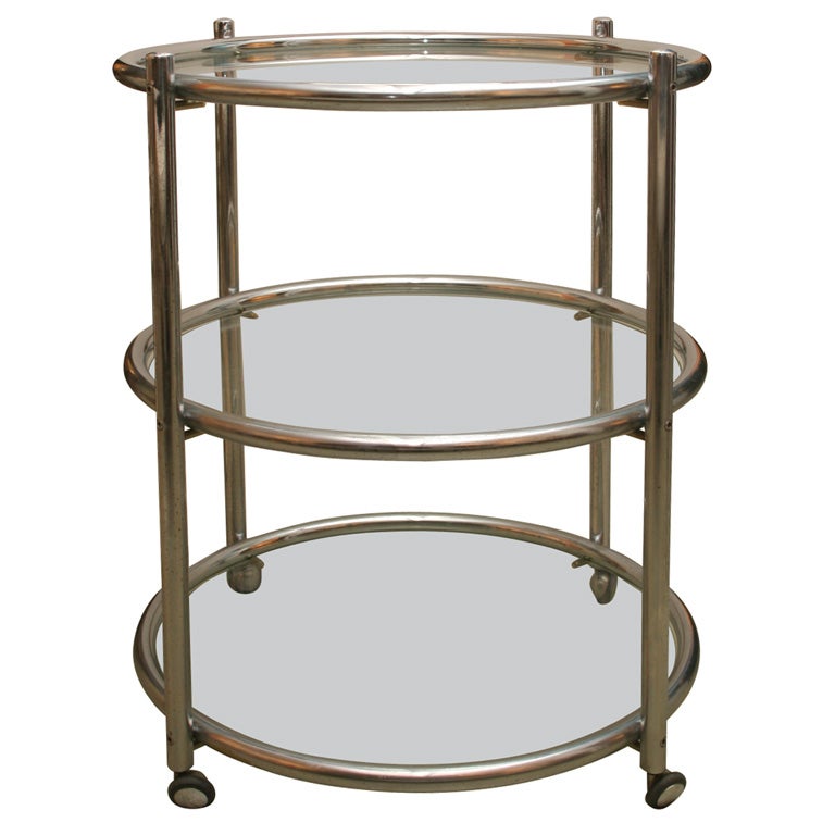 Three Tier Chrome and Glass Round Bar Cart