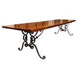 Large Mahogany and Cast Iron Harvest Table