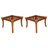 Pair of Bleached Mahogany and Leather Klismos Stools