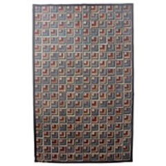 Antique Hooked Rug: Geometric Log Cabin 4