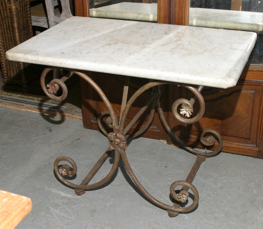 19th C. French Baker's Table w/marble top.<br />
<br />
Keywords:  Side table, entry foyer table, center hall table, console or sofa table, end table.