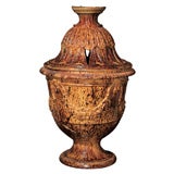 Large Italian Glazed Terracotta Urn with Cover