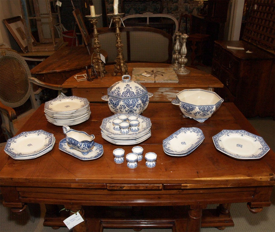 Set of "Sinceny" Blue and White Ceramics, by Sarreguemines