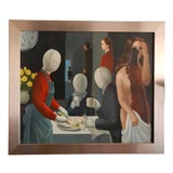 Fujino surrealist oil painting signed and lables.