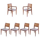 Set of Six Modern Walnut Dining Chairs with Caned Backs