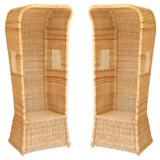 Pair of Tall Wicker Canopy Chairs