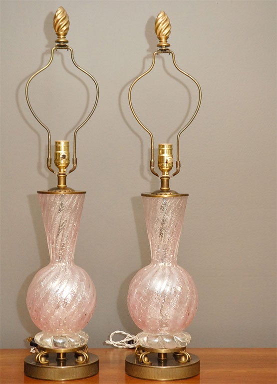 Pair Of Italian Blown Glass Table Lamps