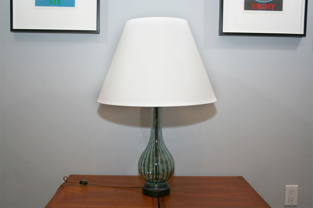 Pair of  Striped Hand Blown Glass Lamps