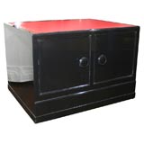Pair of Black Lacquered Cabinets with Deep Red Leather Tops