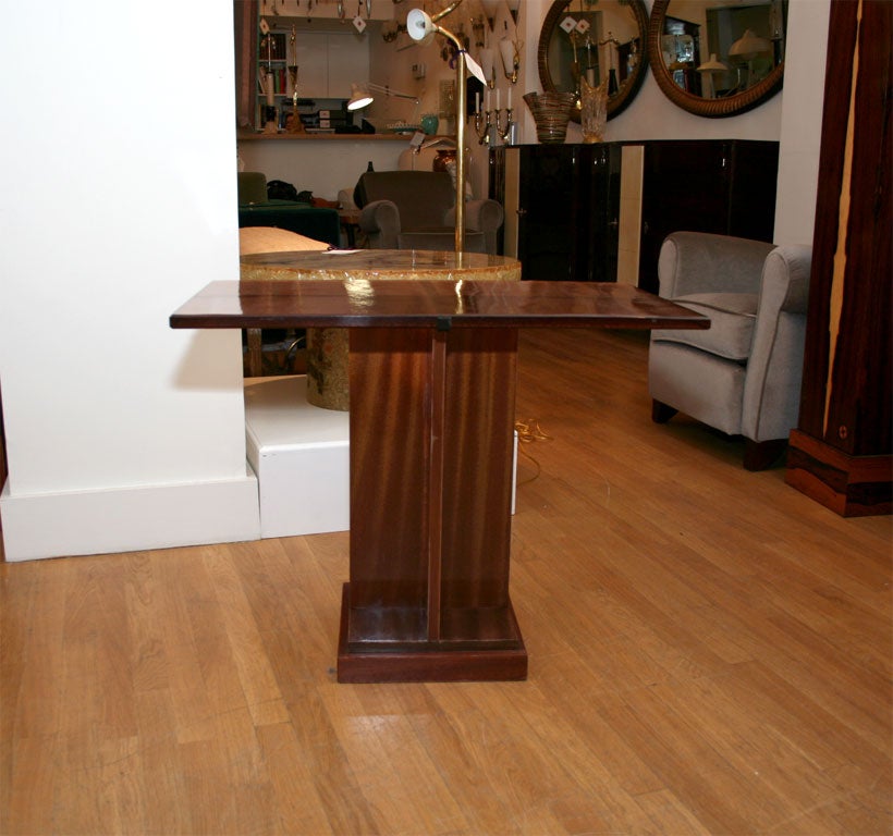 #4240 Amber Glass & Mahogany Geometric Side Table