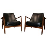 Pair of Ib Kofoed Larsen Teak and Black Leather Elizabeth Chairs