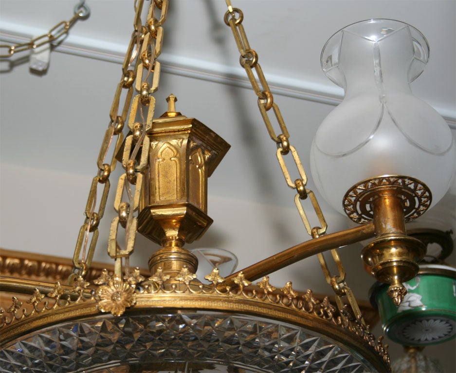 British Three-light English Regency gilt bronze chandelier