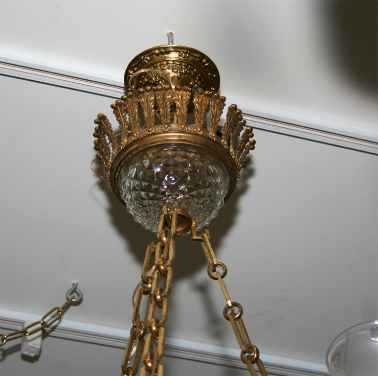 Three-light English Regency gilt bronze chandelier 2
