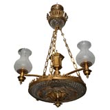 Three-light English Regency gilt bronze chandelier