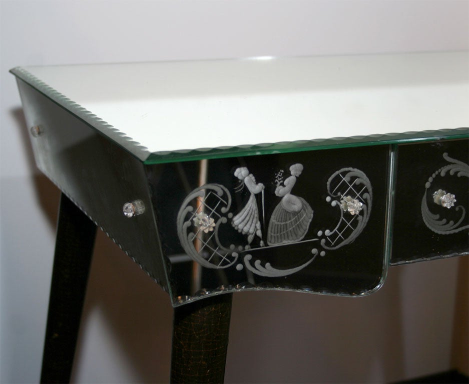 1940's Reverse Etched Mirrored Vanity/Writing Table 2