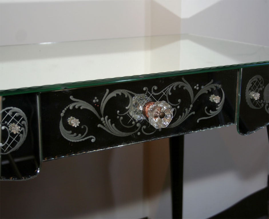 1940's Reverse Etched Mirrored Vanity/Writing Table In Excellent Condition In New York, NY