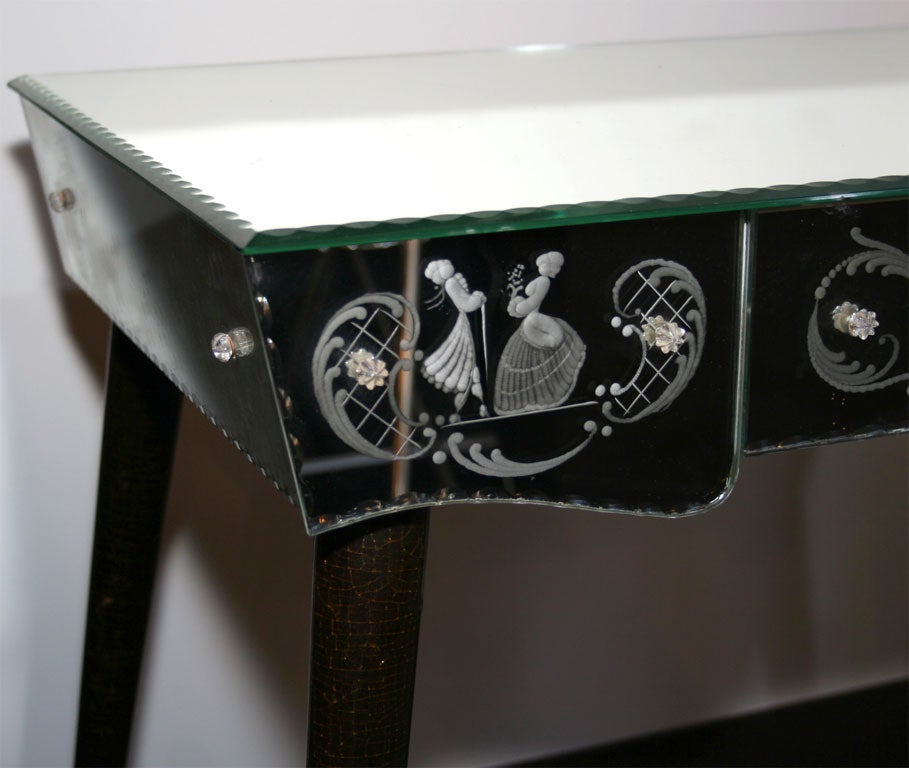20th Century 1940's Reverse Etched Mirrored Vanity/Writing Table