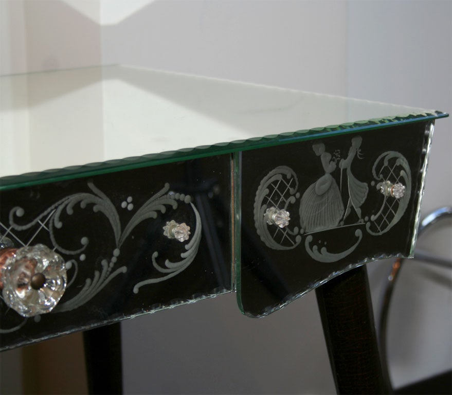 1940's Reverse Etched Mirrored Vanity/Writing Table 1