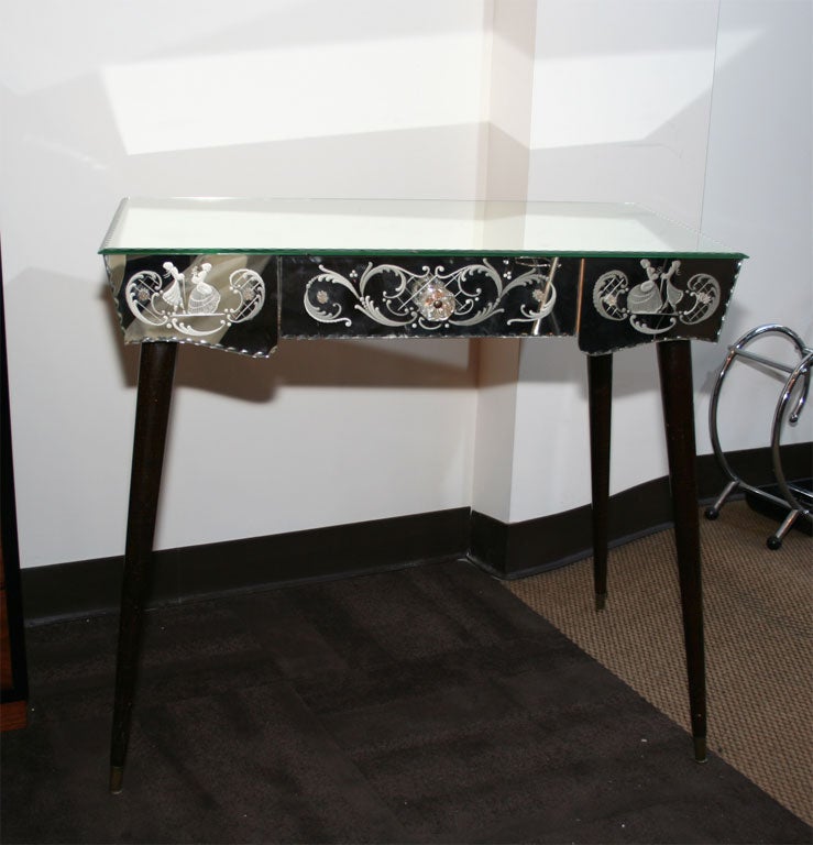 1940's Reverse Etched Mirrored Vanity/Writing Table 3