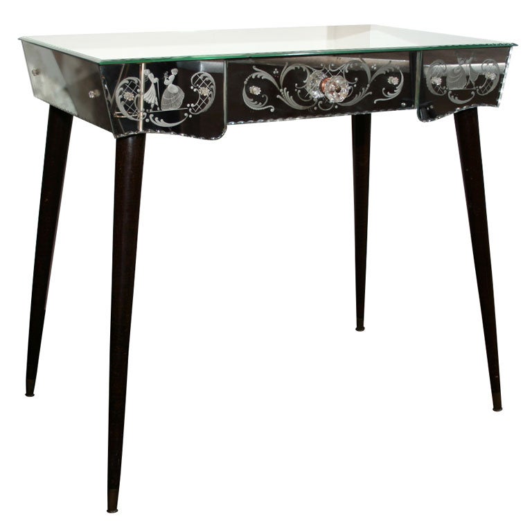 1940's Reverse Etched Mirrored Vanity/Writing Table