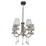 1940's Hollywood Chandelier w/ Crystal Pendants & Beaded Shades