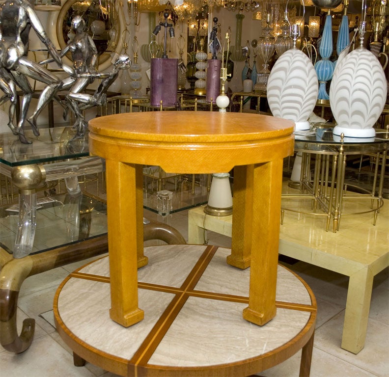 Circular snakeskin table by Karl Springer