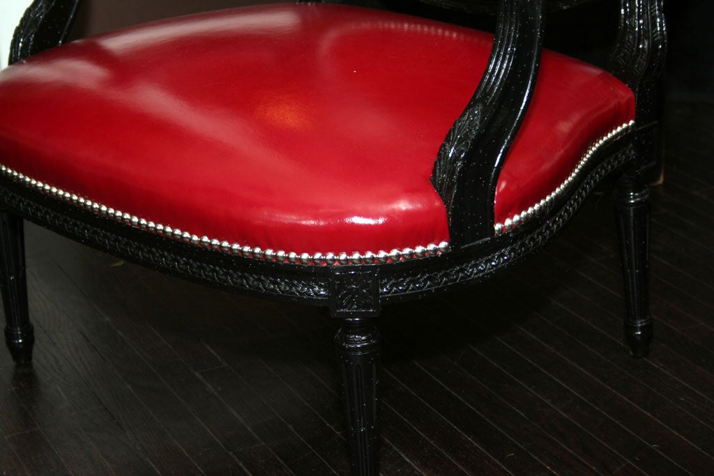 Wood Pair of Louis XVI Style Black and Red Chairs