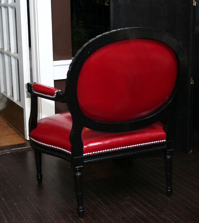 Mid-20th Century Pair of Louis XVI Style Black and Red Chairs