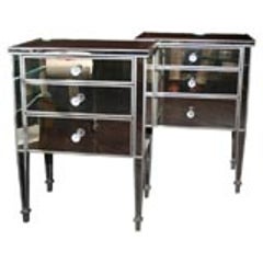 Pair of Custom Mirrored Silver Trim Commodes 1